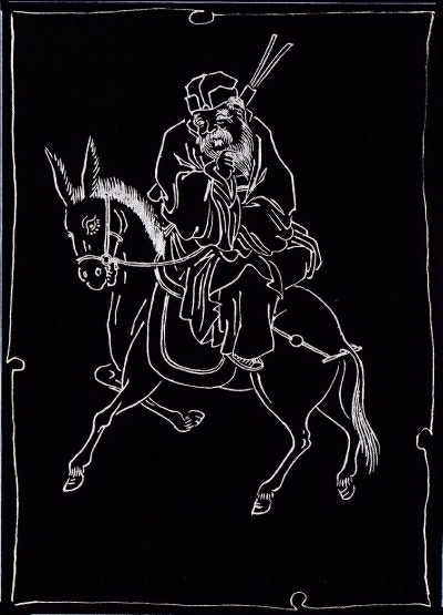 8 Immortals, Chang Kuo-Lao mit Bambustrommel auf seinem Esel