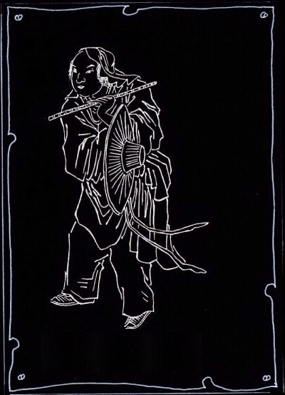 Tao-Meister Han Hsiang-Tzu mit der Flöte, einer der 8 Unsterblichen des TAO