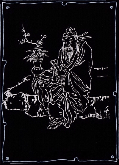 8 Immortals, Ts'ao Kuo-Chiu mit seinen Kastagnetten