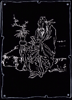 Tsau Kuo Chiu mit Kastagnetten, die 8 Unsterblichen der Daoistischen Sagenwelt