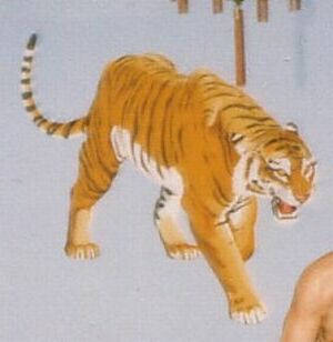 Hier das Tiger-Gem�lde unseres Kursleiters  Thomas A. Blume 1977 in der Kung-Fu-Akademie Dr. Yao in Duisburg. Zu unsren Tiger-Figuren des Shaolin. Ein kraftvoller  WEG